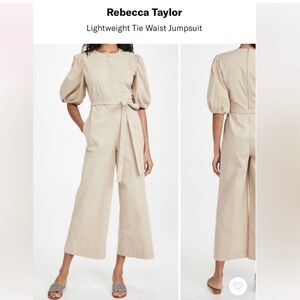 Rebecca Taylor Light Weight Tan Jumpsuit with pockets, wide leg, size 12
